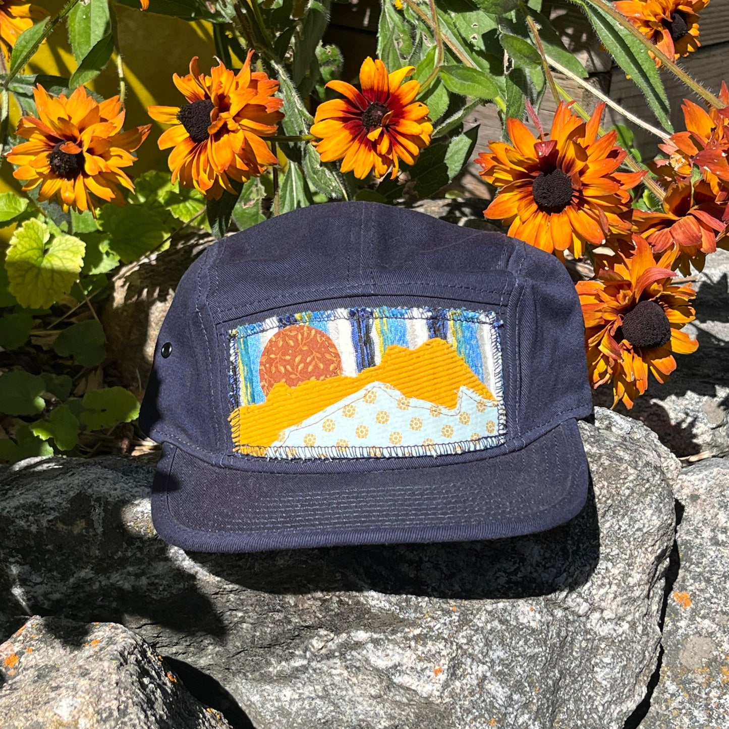Navy Blue 5 Panel Hat - Mountain