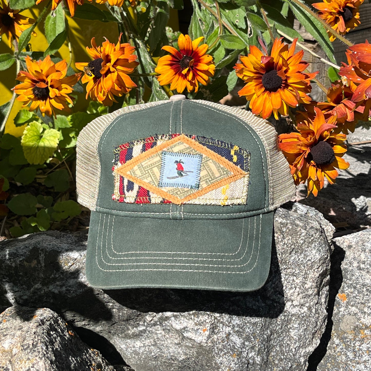 Green and Tan Baseball Hat - Ski