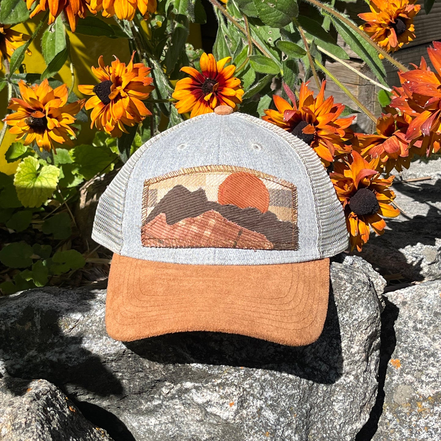 Grey and Microsuede Brim Baseball Hat - Mountain