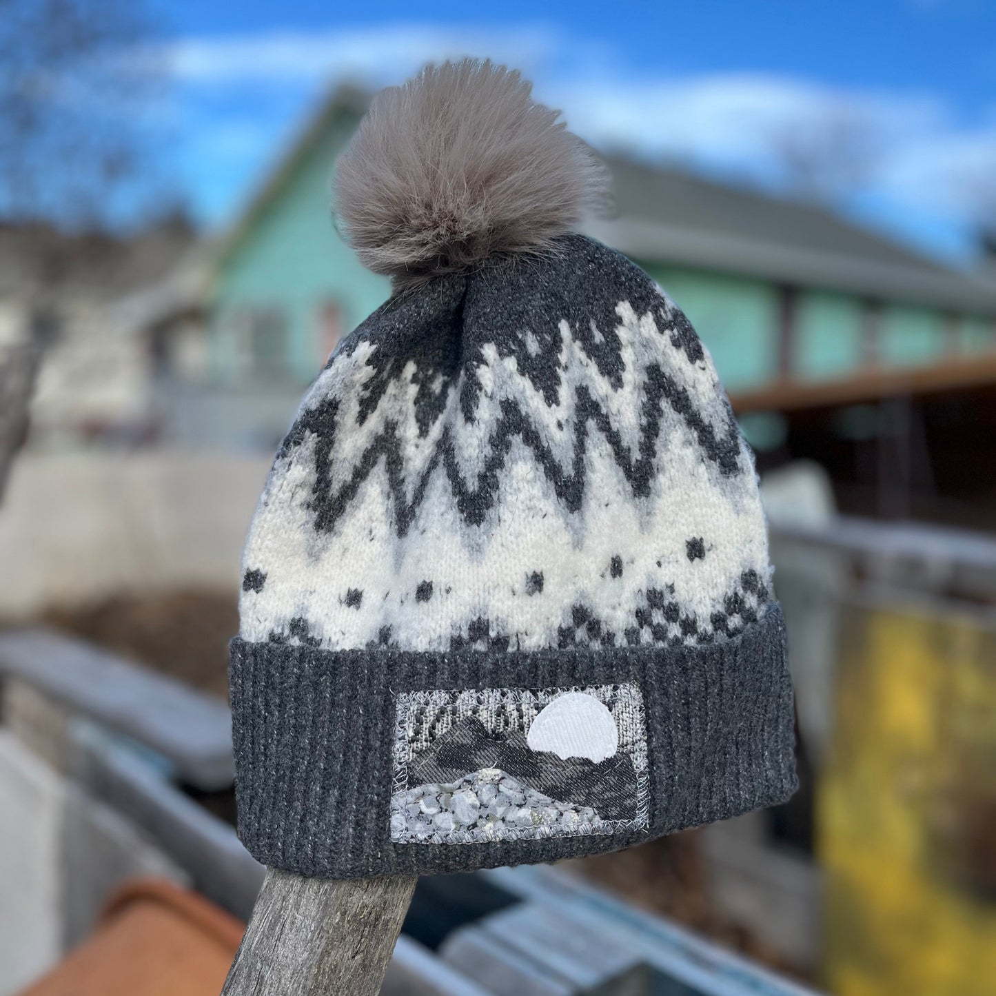 Grey and White Beanie - Mountain