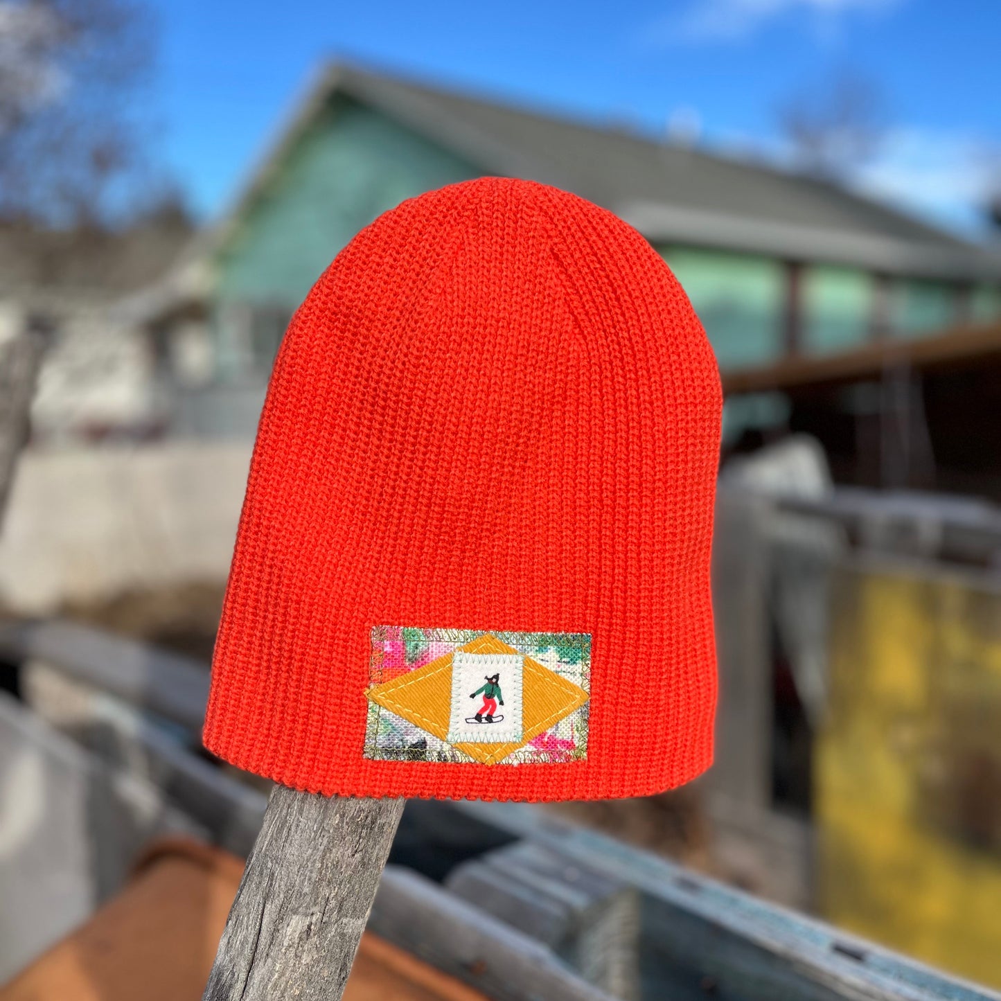 Bright Orange Beanie - Snowboard