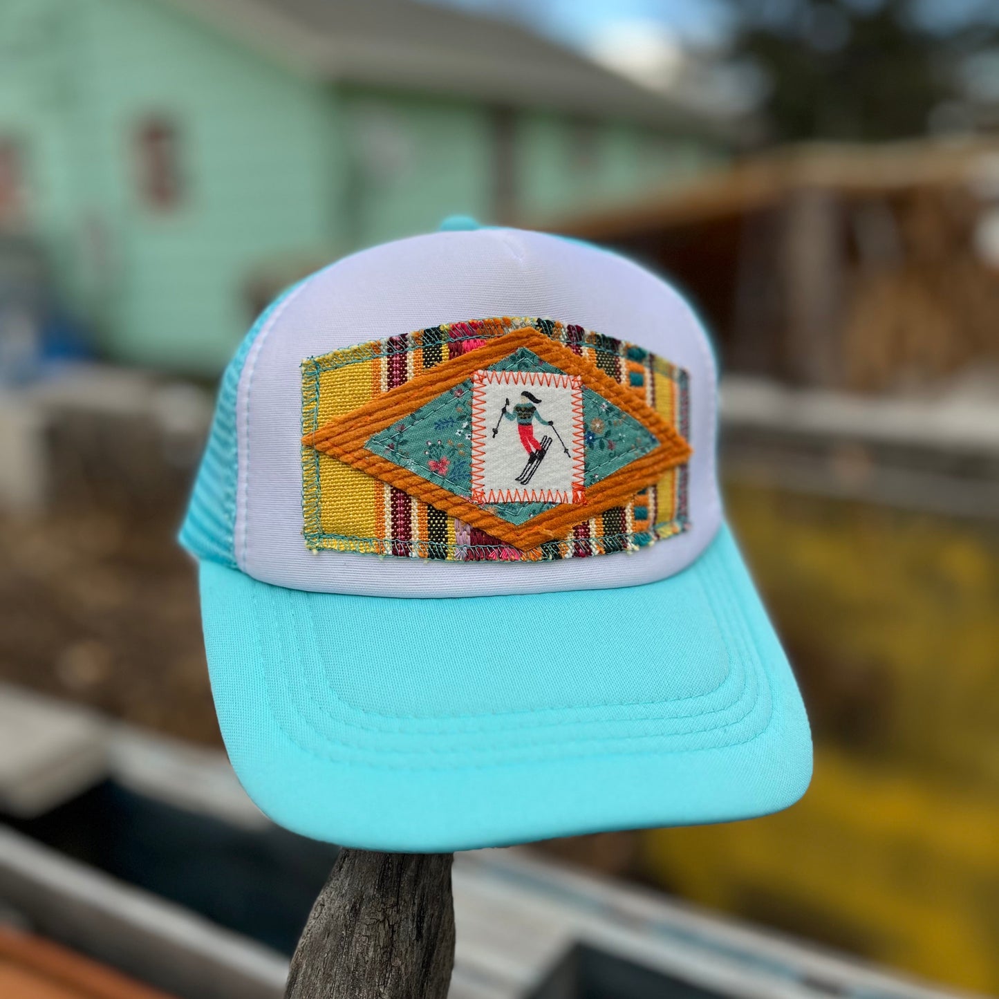 Teal and White Trucker Hat - Ski