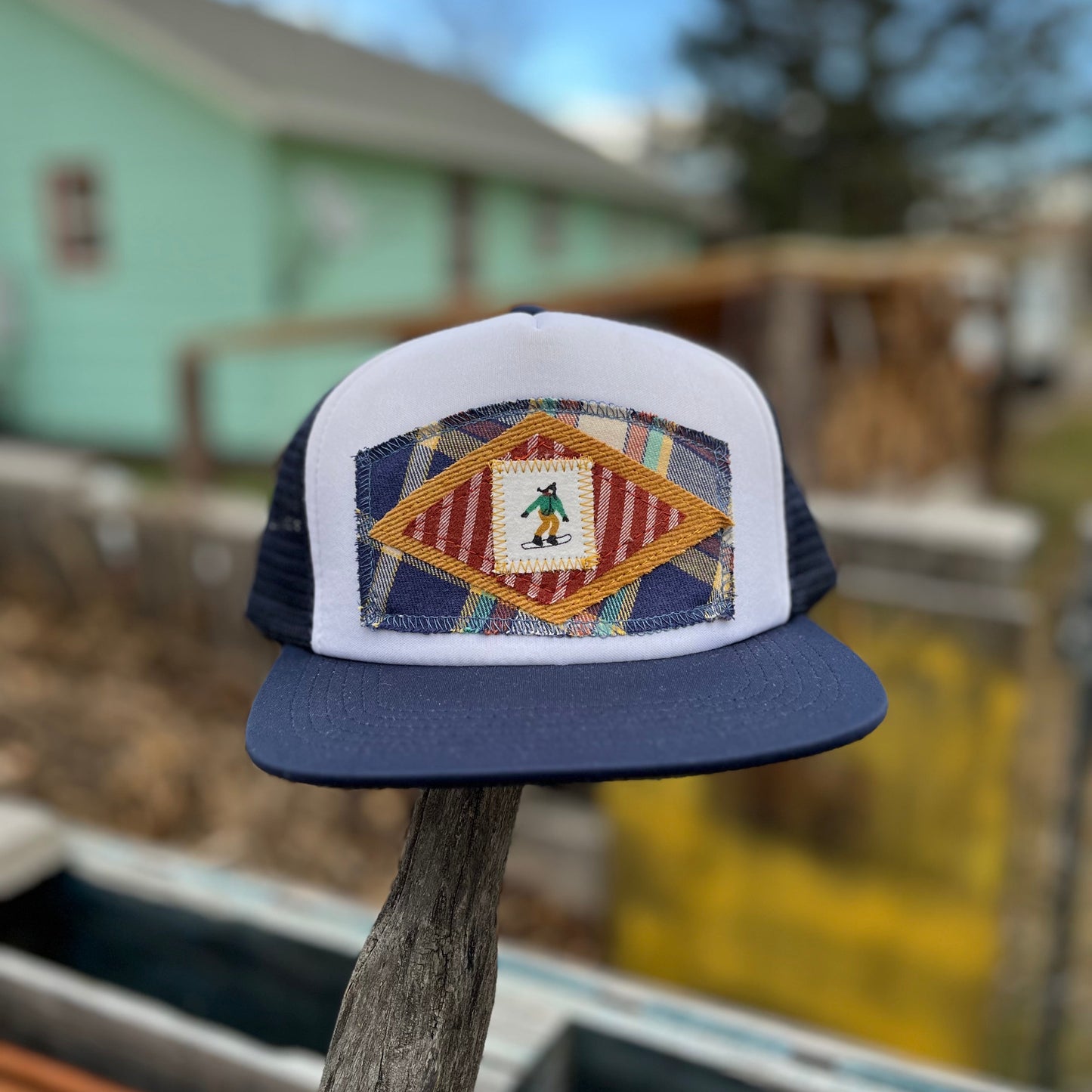 Navy Blue and White Trucker Hat - Snowboard