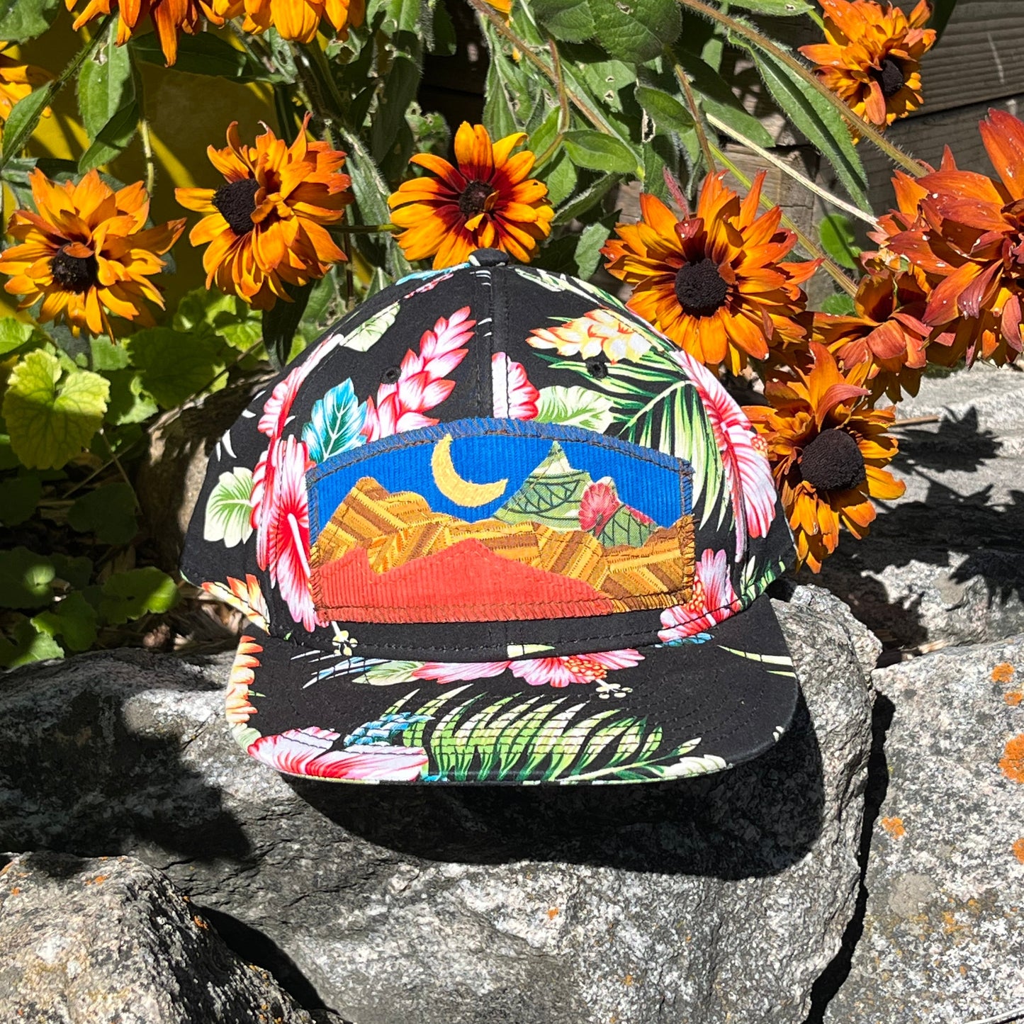 Black Floral Baseball Hat - Mountain