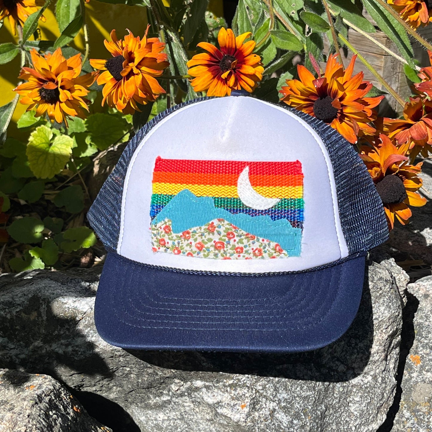 Navy and White Trucker Hat - Mountain