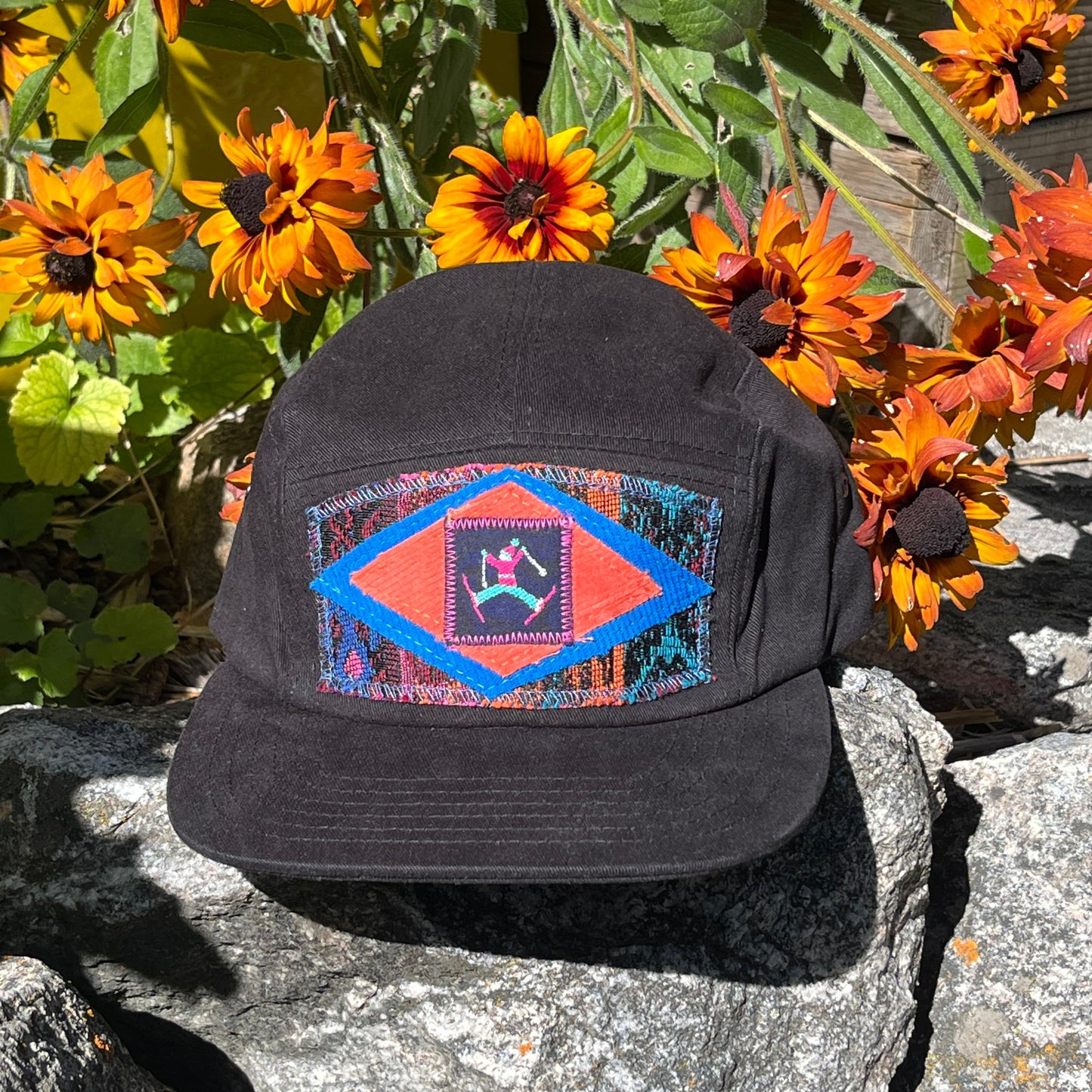 Black 5 Panel Hat - Ski