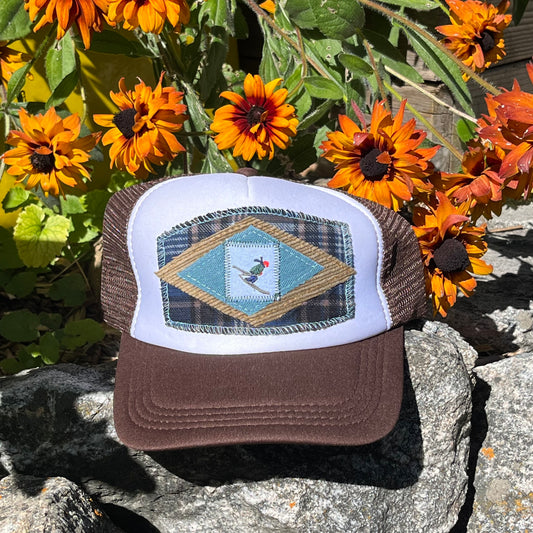 Brown and White Trucker Hat - Ski
