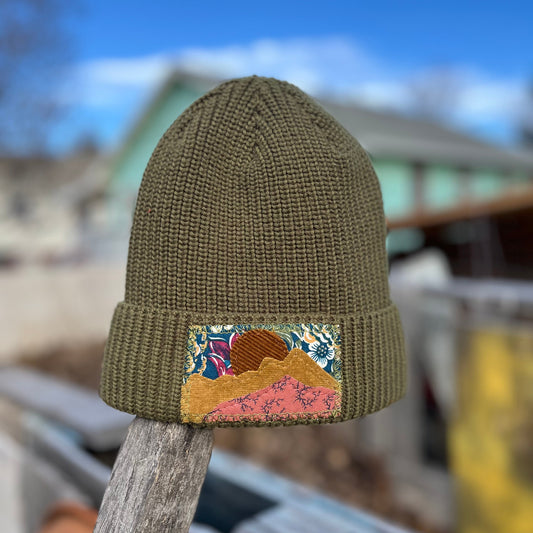 Olive Green Beanie - Mountain