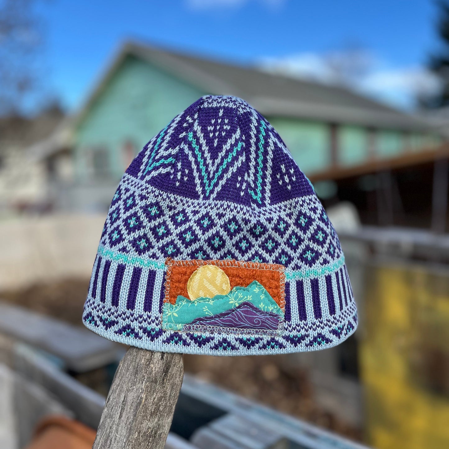 Purple and Teal Beanie - Mountain