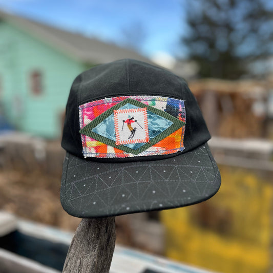 Black 5 Panel Hat - Ski