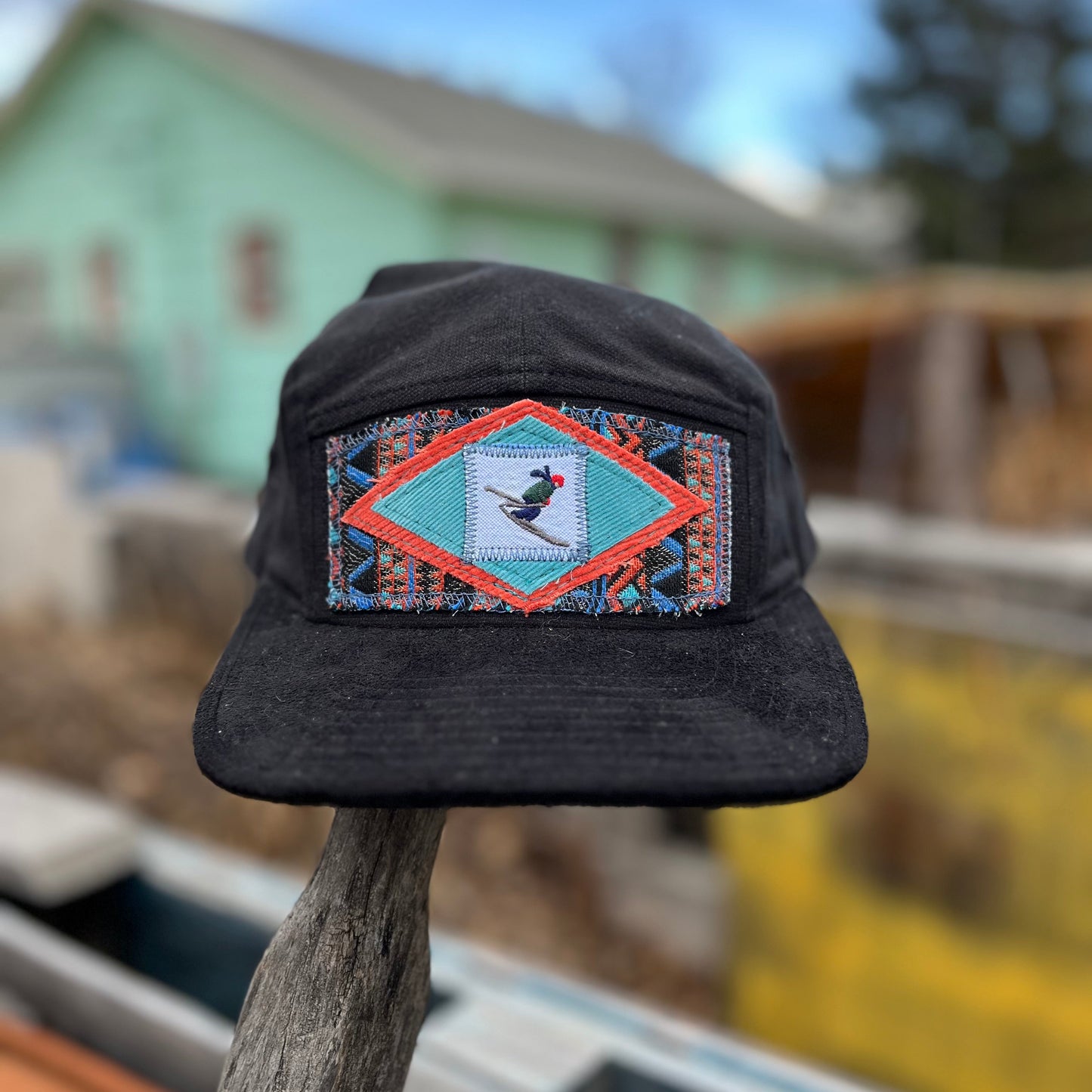 Black 5 Panel Hat - Ski