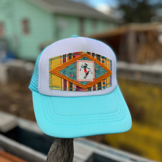 Teal and White Trucker Hat - Ski