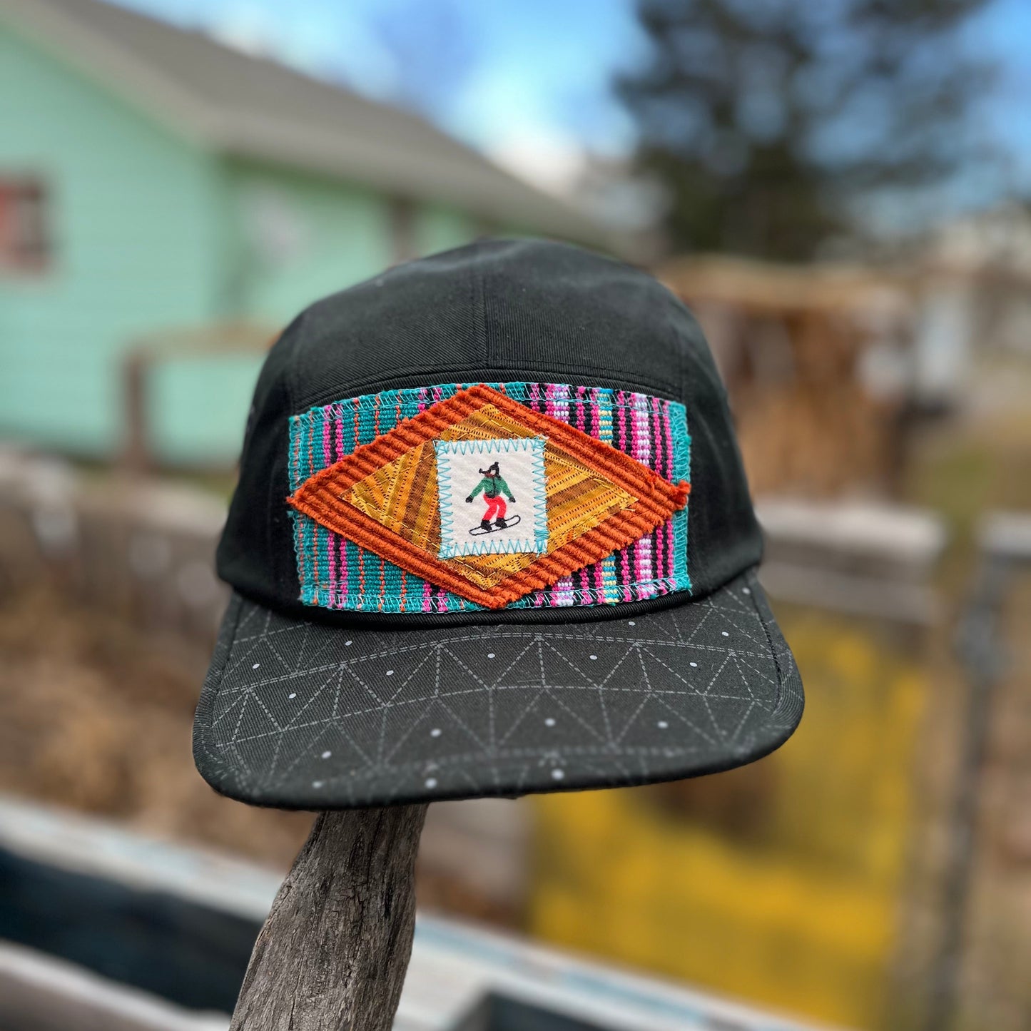 Black 5 Panel Hat - Snowboard